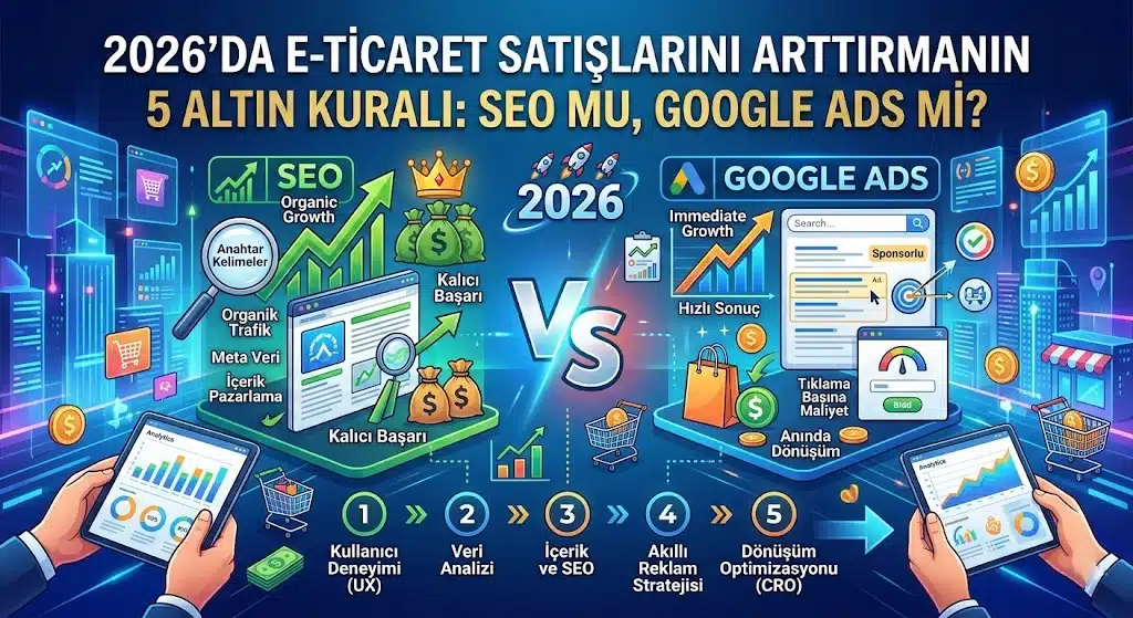 2026 e-ticaret satış artırma stratejileri: SEO ve Google Ads karşılaştırması