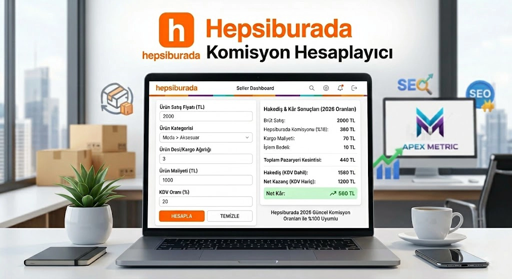 Hepsiburada komisyon hesaplayıcı aracı ve ApexMetric e-ticaret kâr analiz tablosu