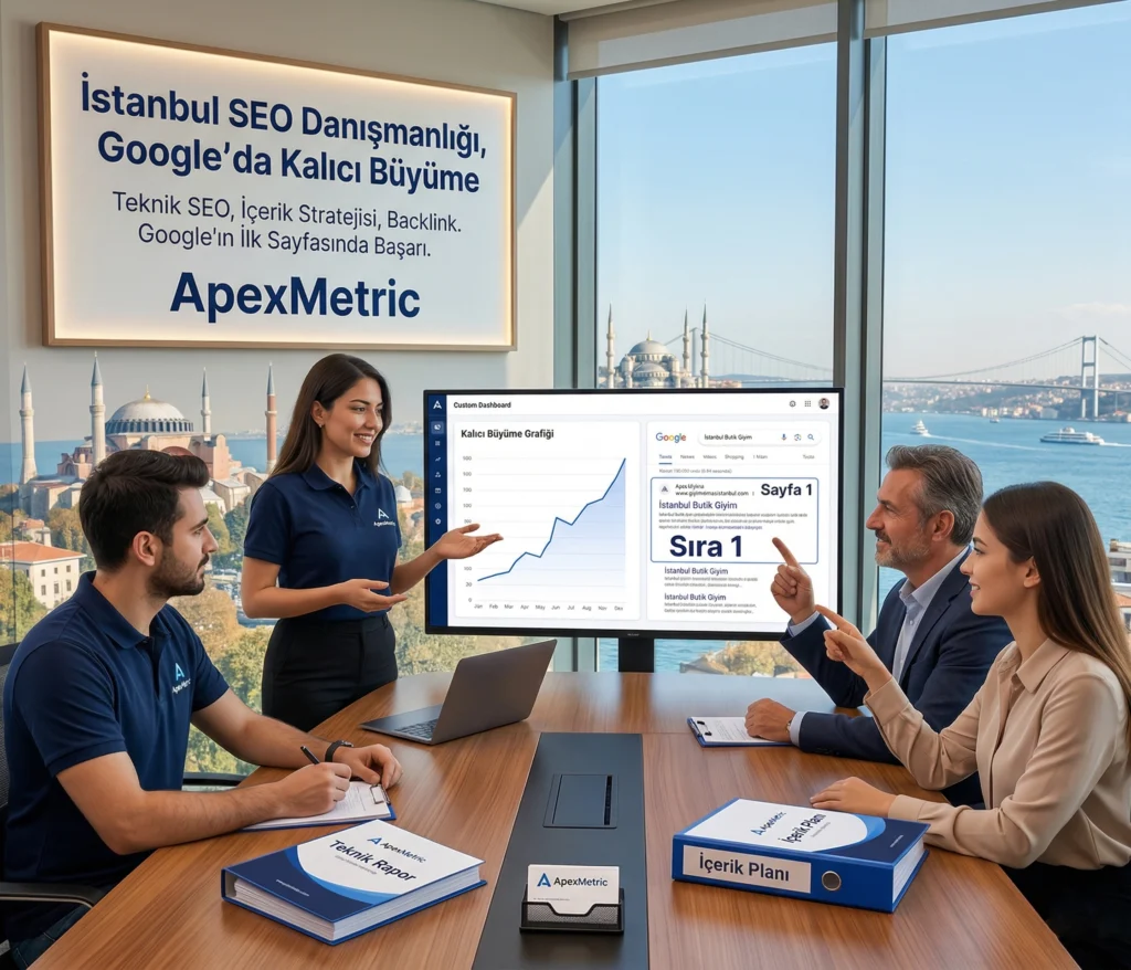 İstanbul SEO danışmanlığı - ApexMetric ekibi Google sıralamalarını ve organik büyüme grafiğini analiz ediyor