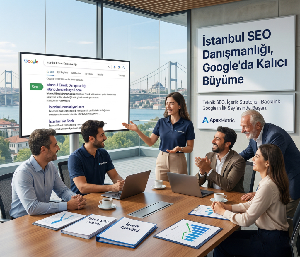 İstanbul SEO danışmanlığı - ApexMetric ekibi turizm acentası için Google arama sonuçlarında birinci sıraya çıkma stratejisini sunuyor